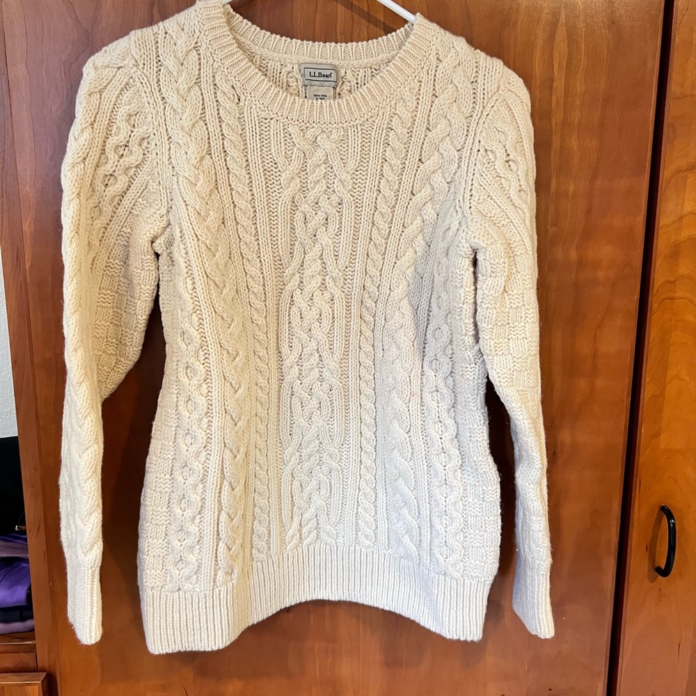 L.L. Bean Women's Ivory Cable Knit Sweater